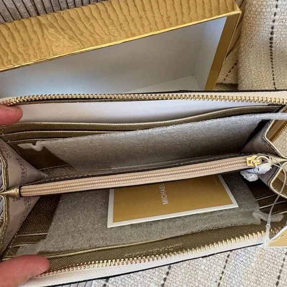 Michael Kors Beige and Gold Glitter Continental Wallet - Picture 2 of 2